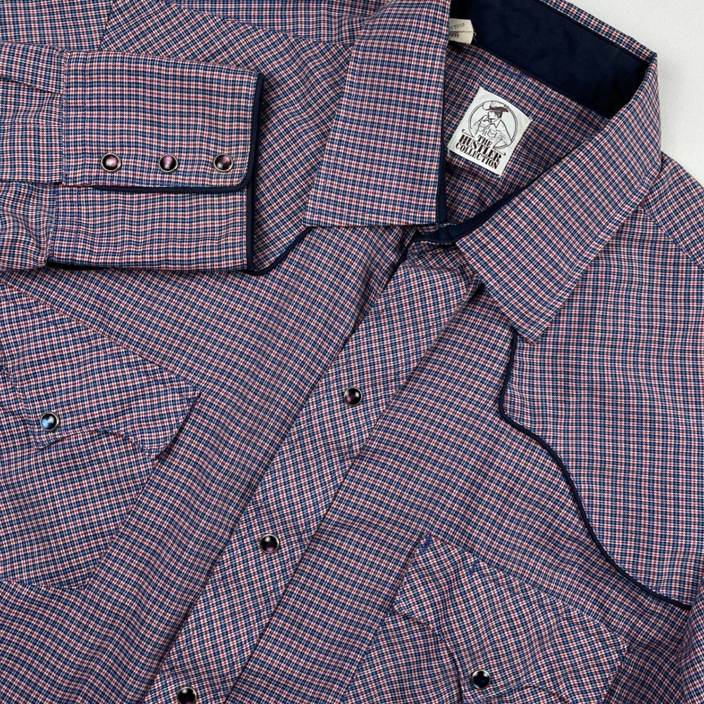 The Hustler Collection Plaid Western Pearl Snap Shirt Medium Vintage Red Blue